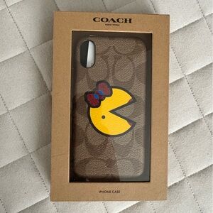Coach Brown Phone Case with Yellow Pac-Man Design